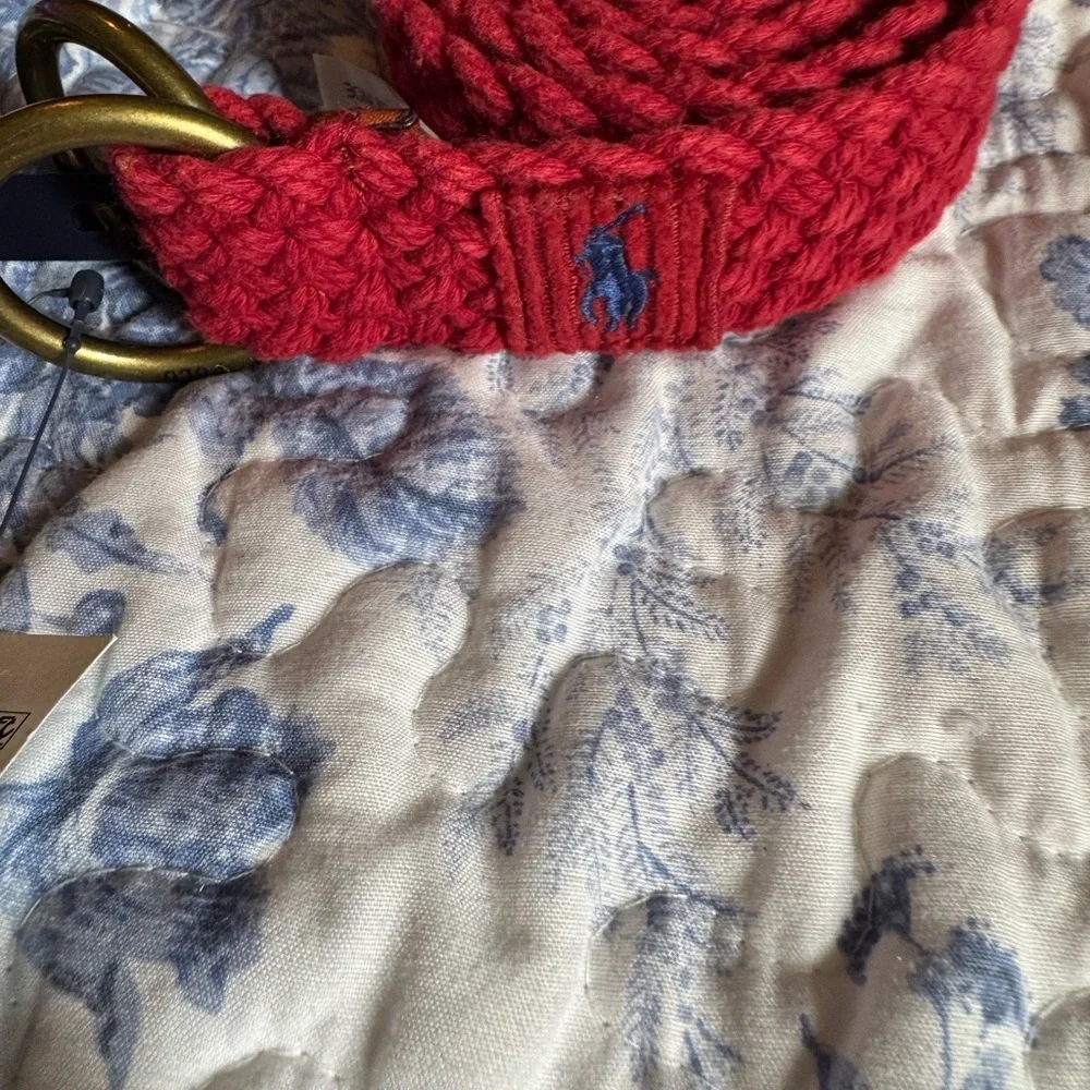 Ralph Lauren Red Braided Belt with Brass Buckle